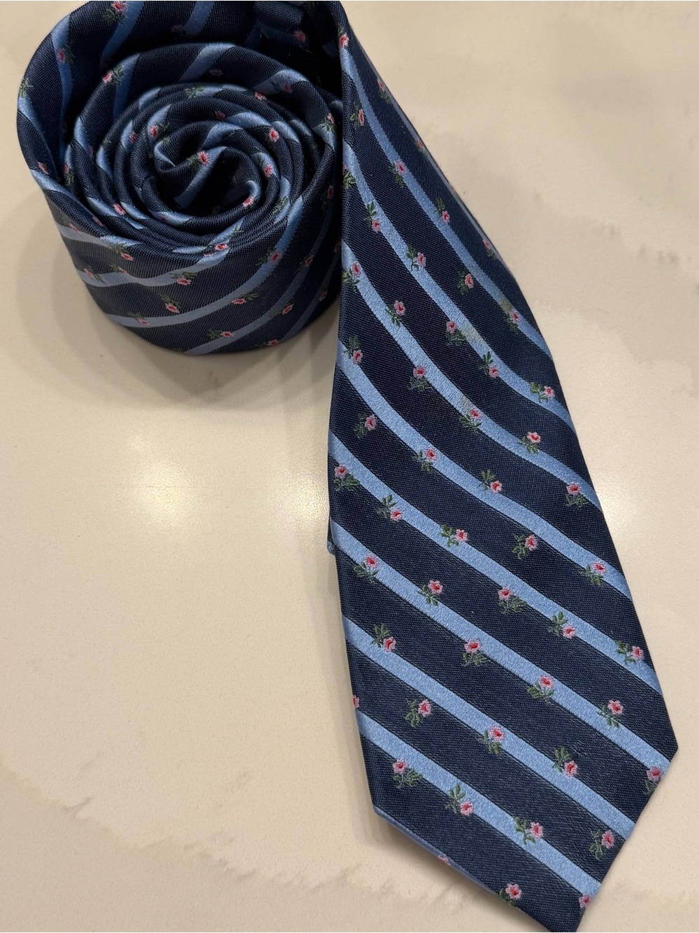 J.S. Blank & Co New York Silk Tie Blue Striped Floral Necktie Made in USA